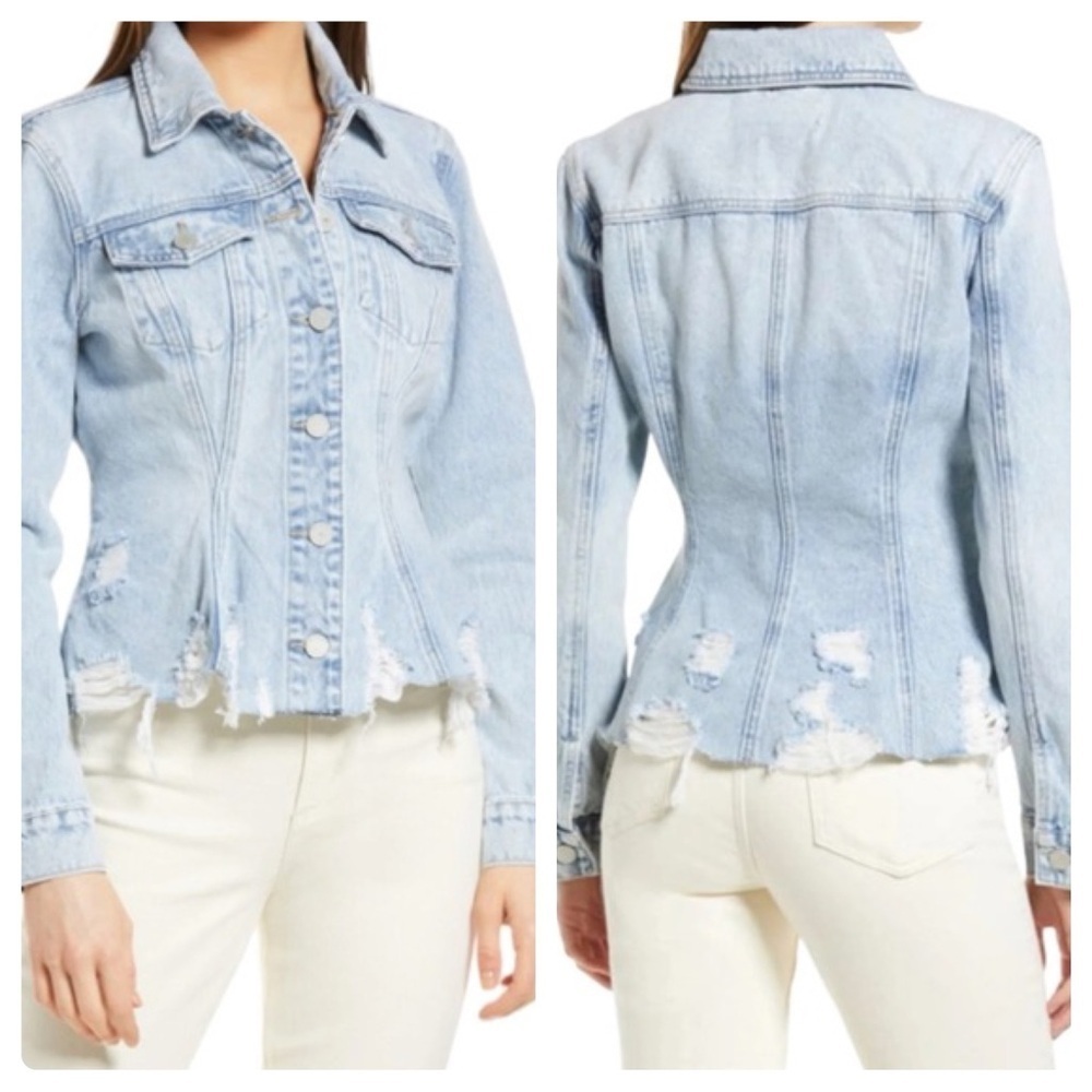 Blank NYC Light Blue Distressed Denim Jean Jacket